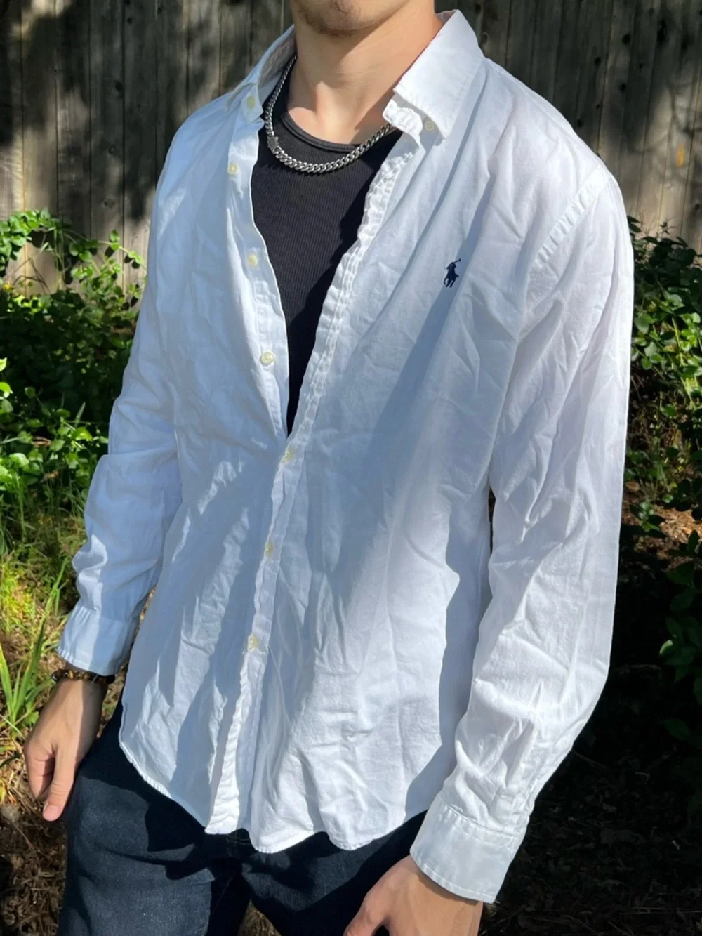 Ralph Lauren White Button-Down Shirt MEN CUSTOM FIT Navy Polo Logo long sleeve - Picture 7 of 10